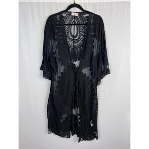 Whimsigoth Kimono Black Sheer Lace Crochet Long Cardigan Cover Up Boho Festival